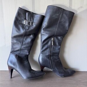 Calvin Klien Women’s Black Leather Knee-High Heeled Boots